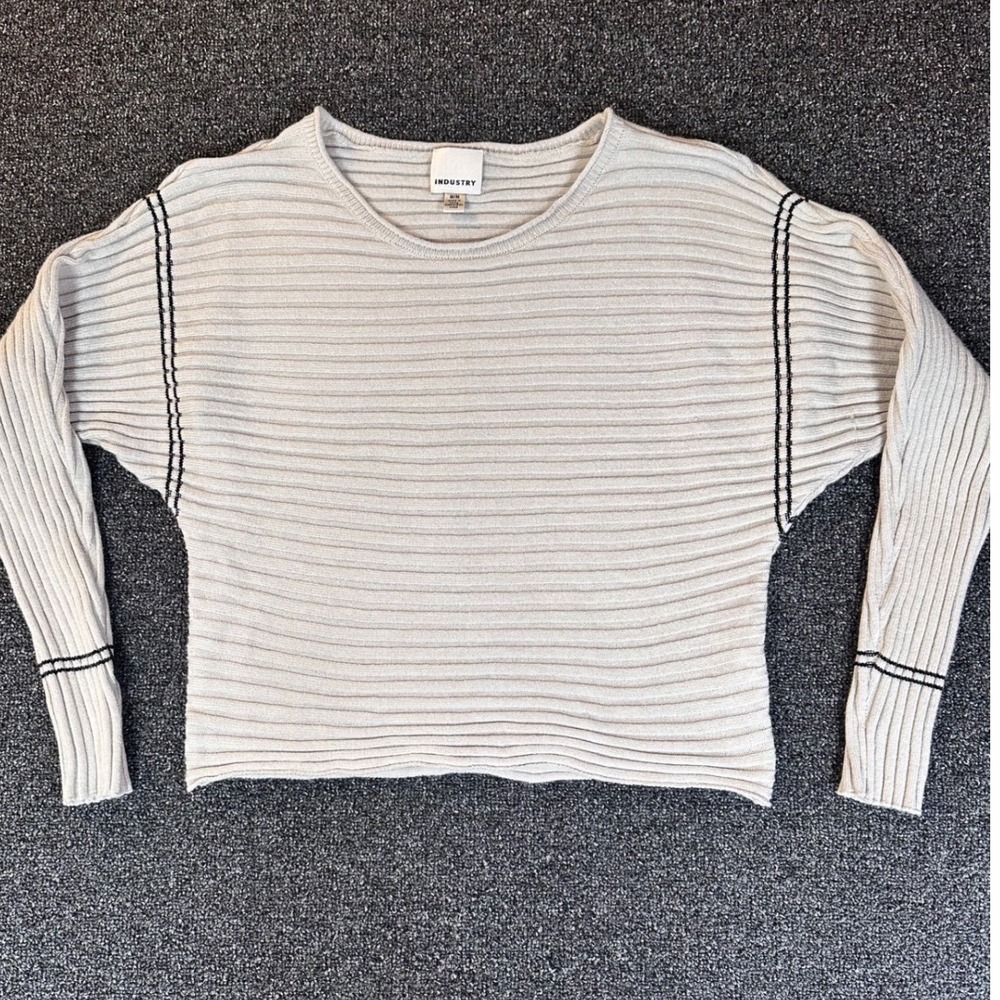 Industry The‎ Republic Clothing Ribbed Knit Batwing Sweater Beige Black Stripe M